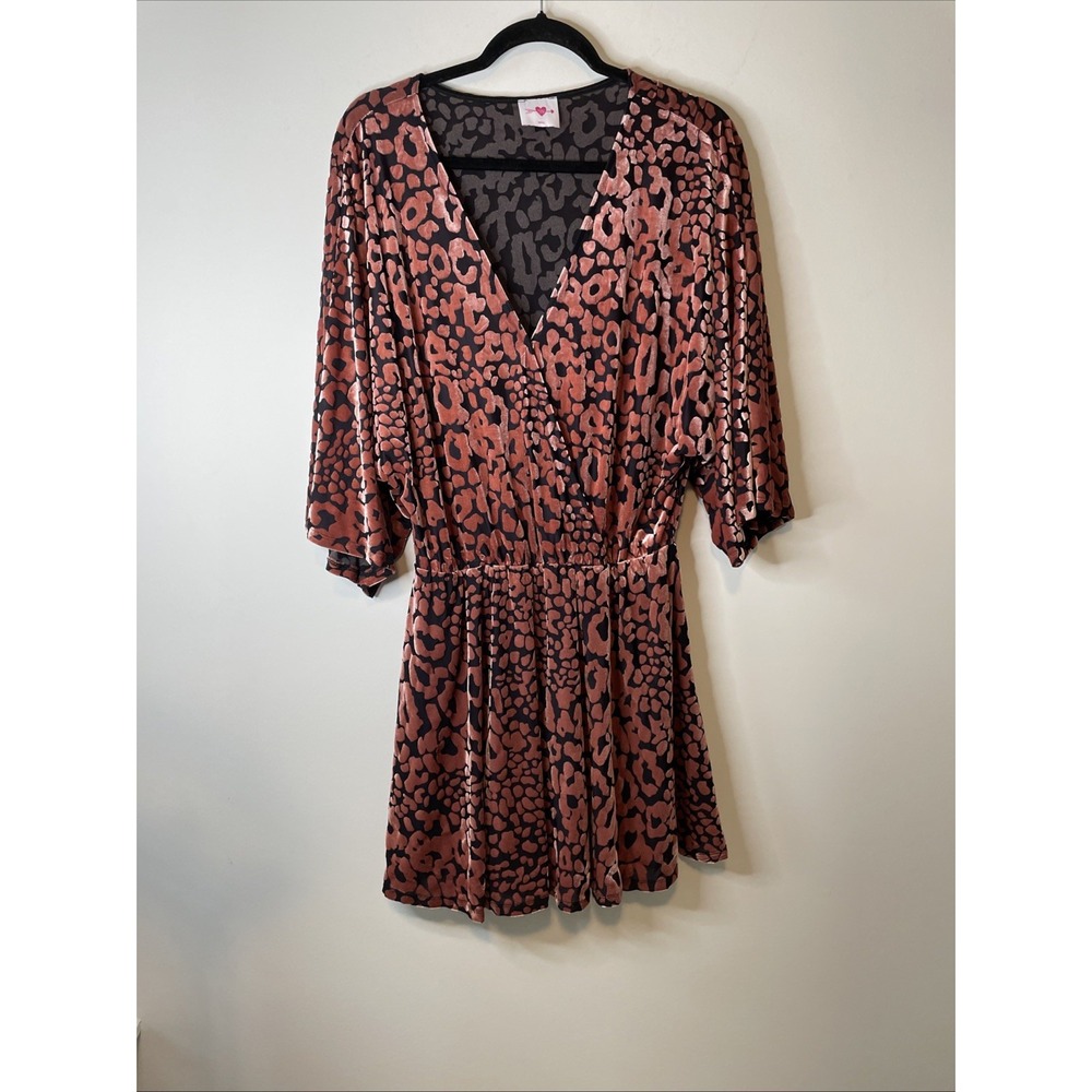 BuddyLove Small Whitney Pink Black Velvet Leopard Burnout Wrap Mini Dress